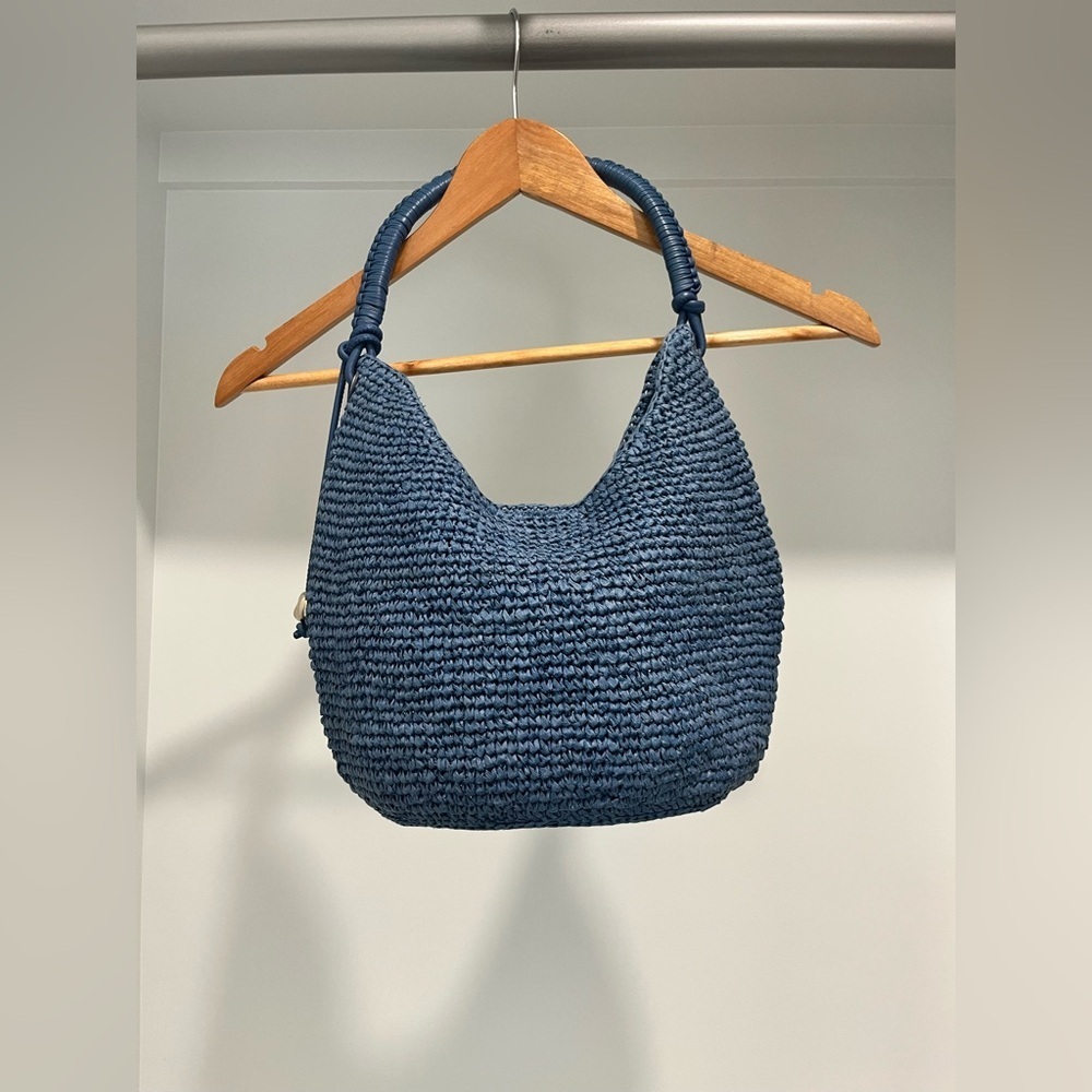 NEW Madewell The Camren Straw Bag with Leather Trim in Distant Ocean NU141 - Picture 6 of 11